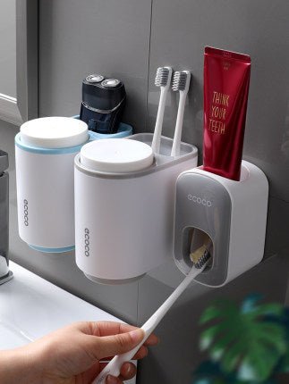 Wall mounted automatic toothpaste dispenser with sanitizing uv light - bathroom