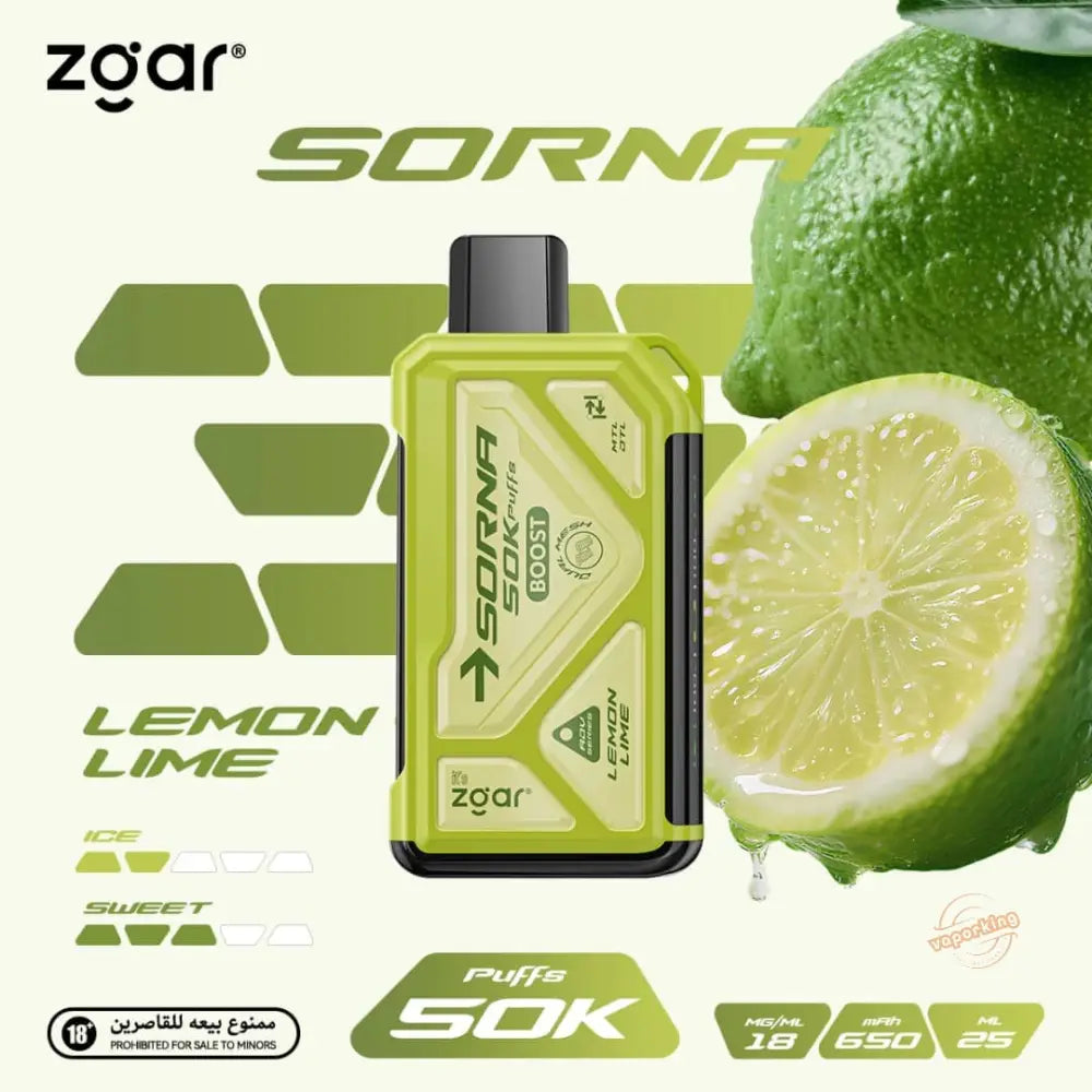 Zgar Sorna 50000 Puffs Disposable Vape - Lemon Lime - Disposable Vape - Vapes Uae