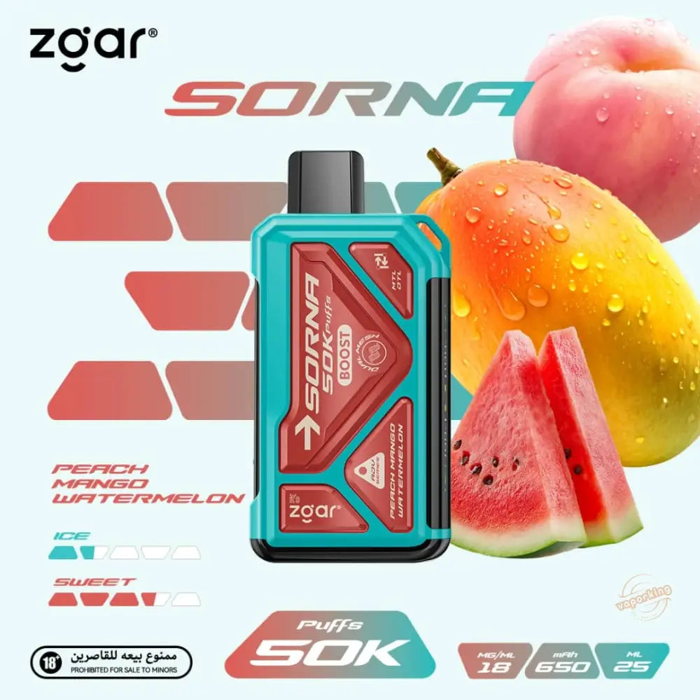 Zgar Sorna 50000 Puffs Disposable Vape - Peach Mango Watermelon - Disposable Vape - Vapes Uae