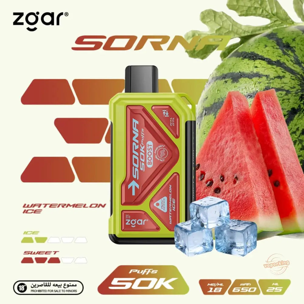 Zgar Sorna 50000 Puffs Disposable Vape - Watermelon Ice - Disposable Vape - Vapes Uae